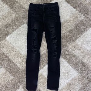 American Eagle black ripped high rise jeggings